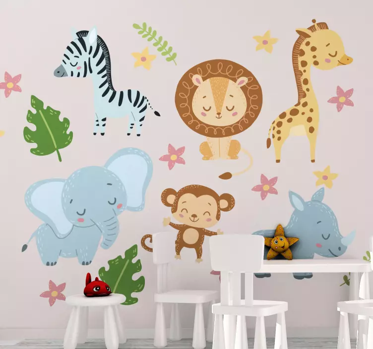Cute animal illustrations animal wall sticker - TenStickers