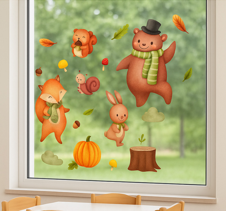 Cute autumnal animals window sticker - TenStickers