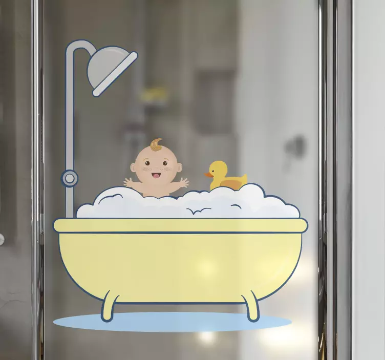 Cute baby bathtime shower screen sticker - TenStickers