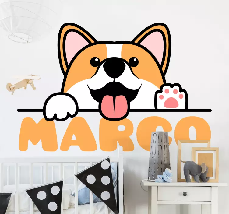 Cute corgi dog paw with name children sticker - TenStickers
