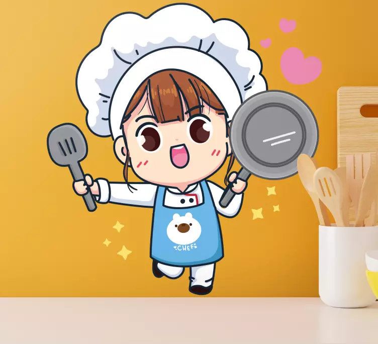 Cute female chef character wall decal - TenStickers