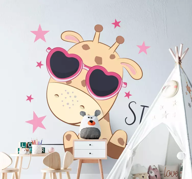 Cute giraffe door sticker - TenStickers