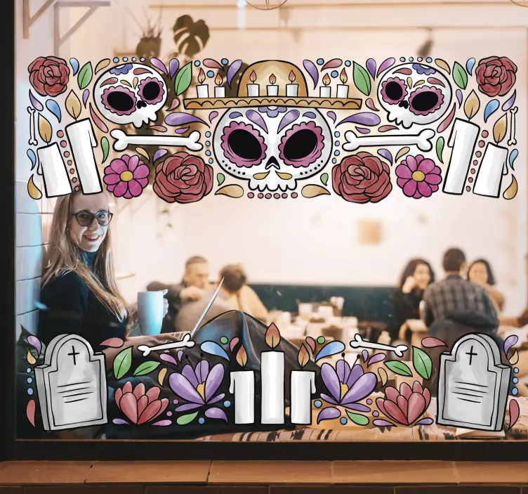 Ornament window day of the dead wall sticker - TenStickers