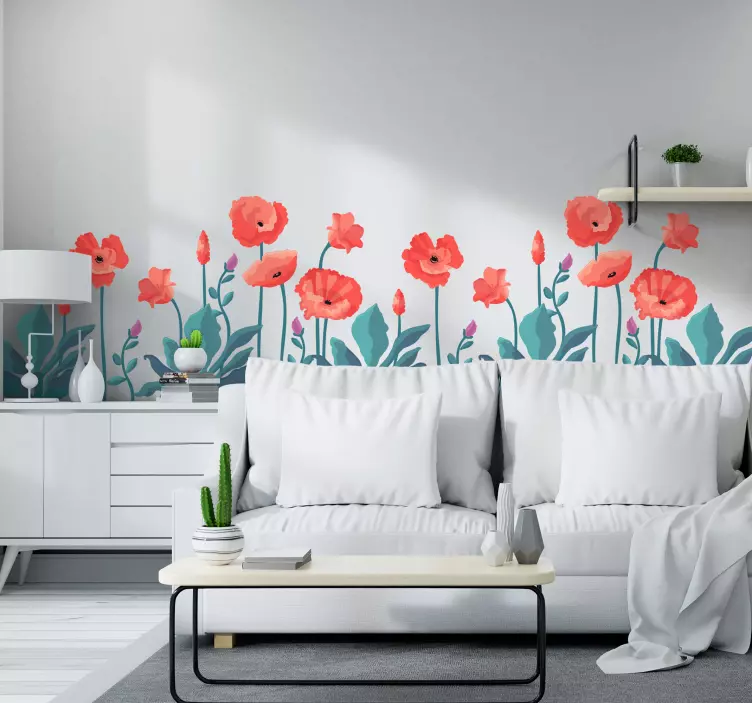 Drawn poppies with butterflies flower sticker - TenStickers