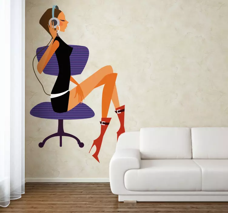 Elegant Lady with Headphone Decorative Sticker - TenStickers