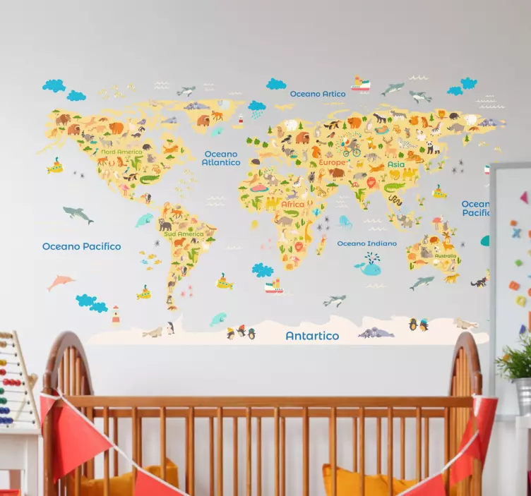 fauna world map wall sticker - TenStickers