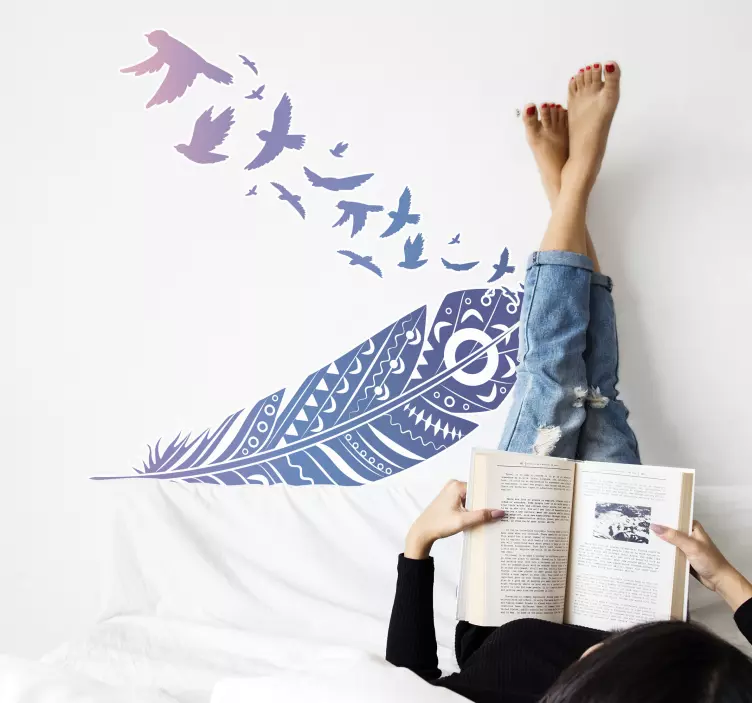 Feather with birds bird wall sticker - TenStickers