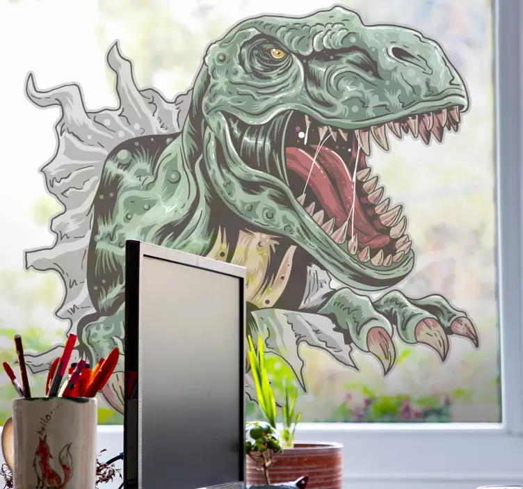 Ferocious dino attacking dinosaur wall sticker - TenStickers