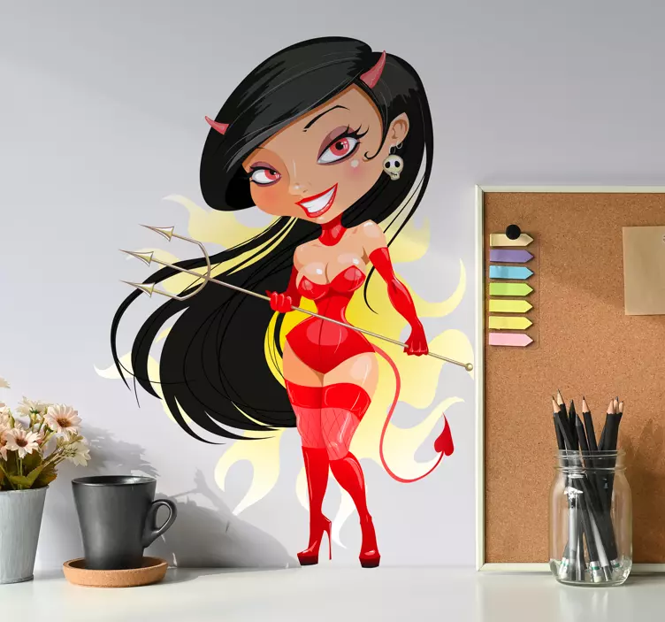 Fiery Devil Girl Wall Sticker - TenStickers