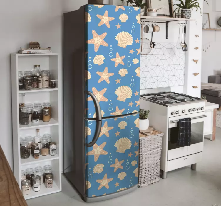 Fish star and shells under sea fridge sticker - TenStickers