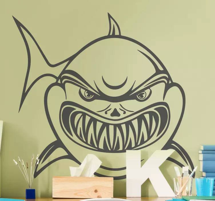 Fish sticker fierce shark face - TenStickers