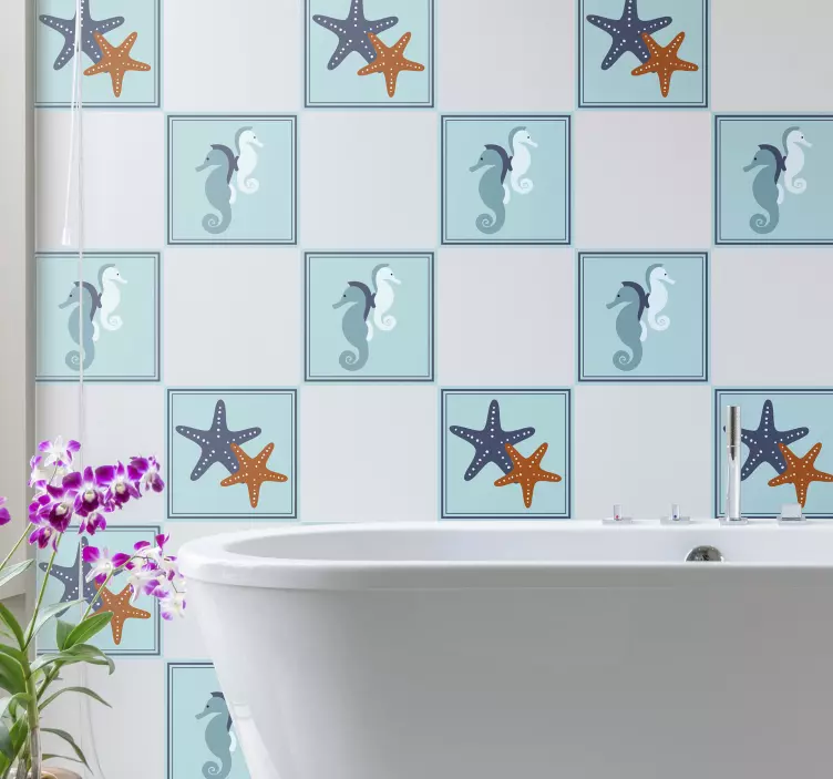 Fish sticker seahorse and starfish design - TenStickers