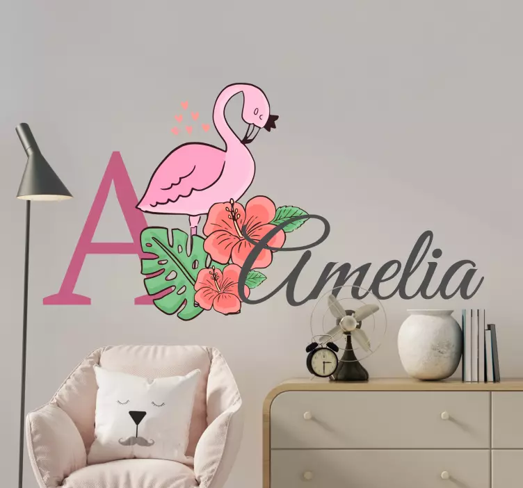 Flamingo Floral Custom kid's sticker - TenStickers
