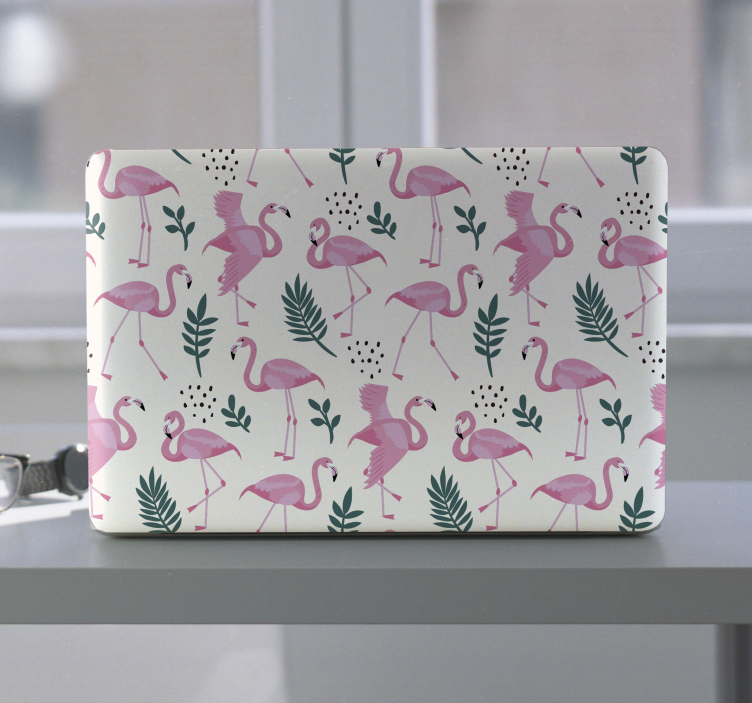 Flamingo pattern with leaves laptop skins - TenStickers