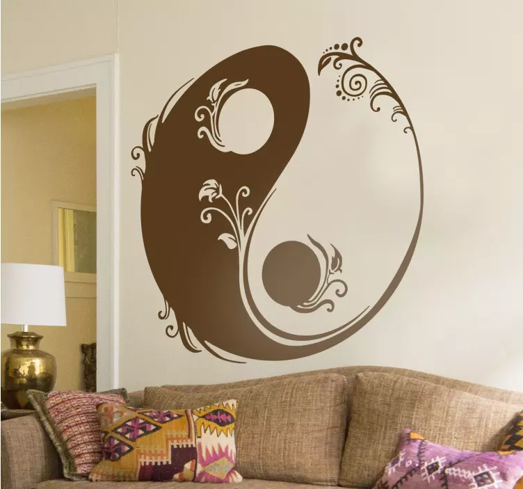 Floral Yin and Yang Sticker - TenStickers