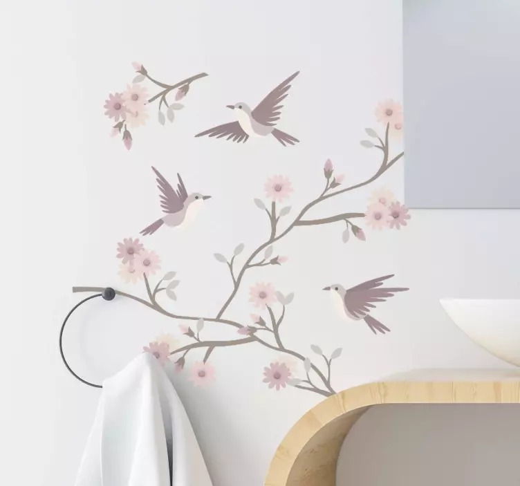 Flowers in spring with little birds wall decal - TenStickers
