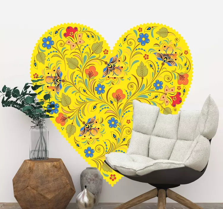Folk heart  floral wall sticker - TenStickers
