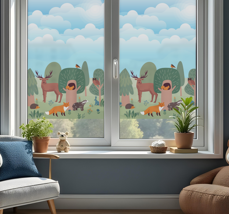 forest animals scene window sticker - TenStickers