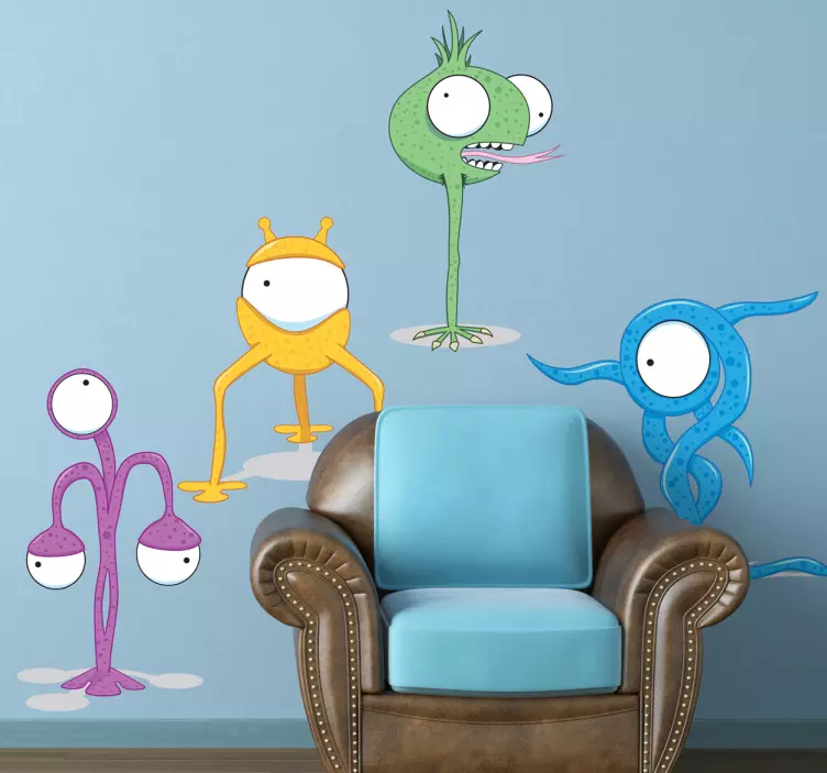 Four Different Aliens Kids Stickers - TenStickers