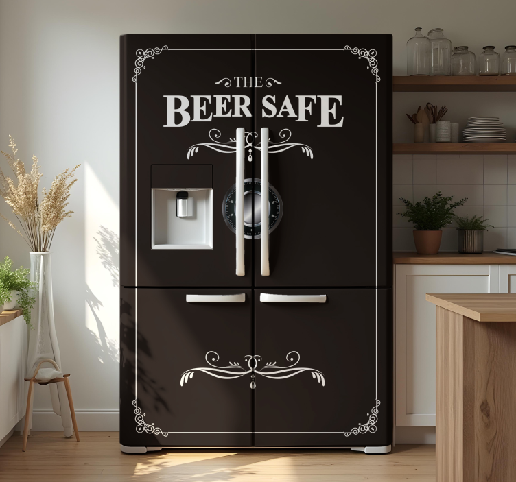 Beer safe text with ornamental design fridge sticker - TenStickers
