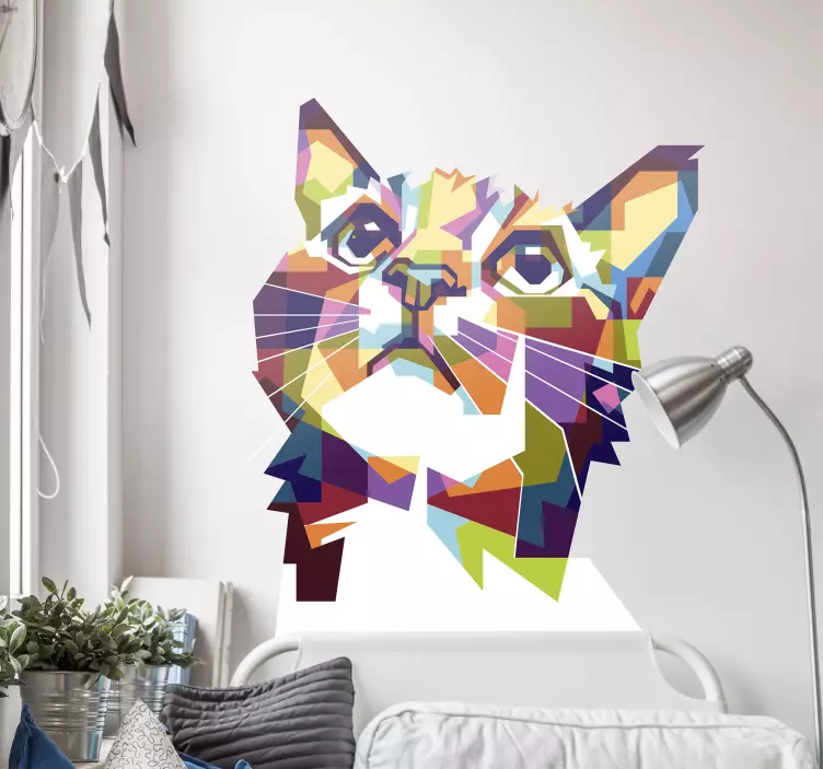 full color polygonal portrait cat sticker - TenStickers