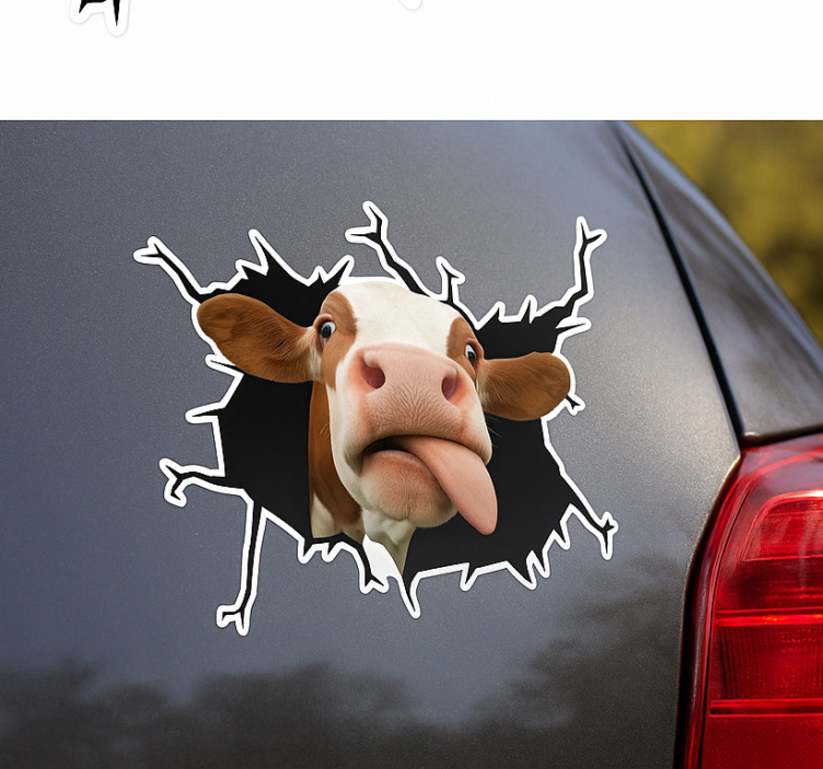 Car sticker funny cow breakthrough - TenStickers