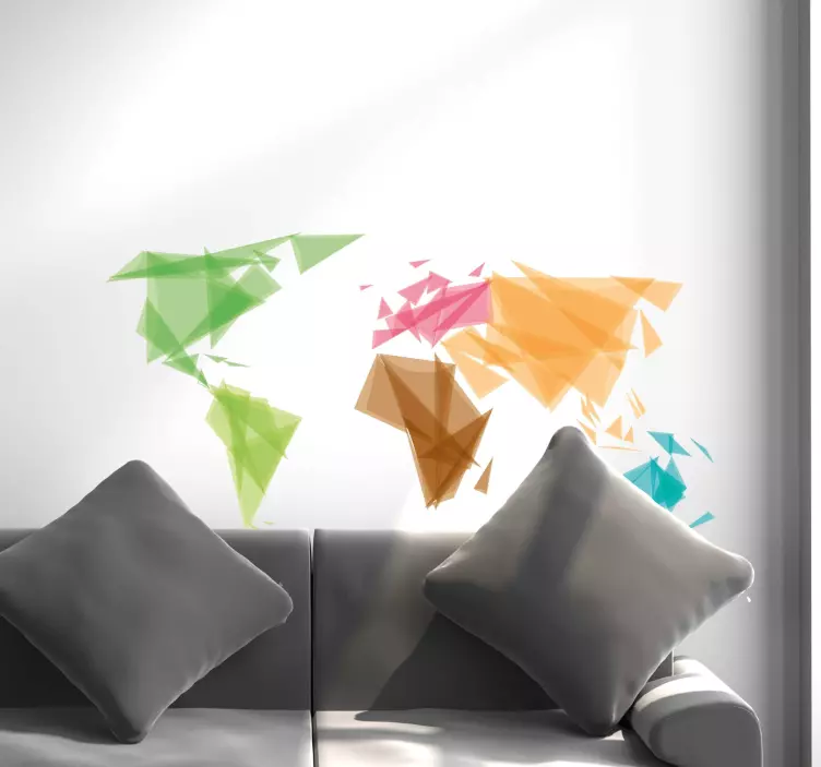 Geometric colourful world map wall sticker - TenStickers