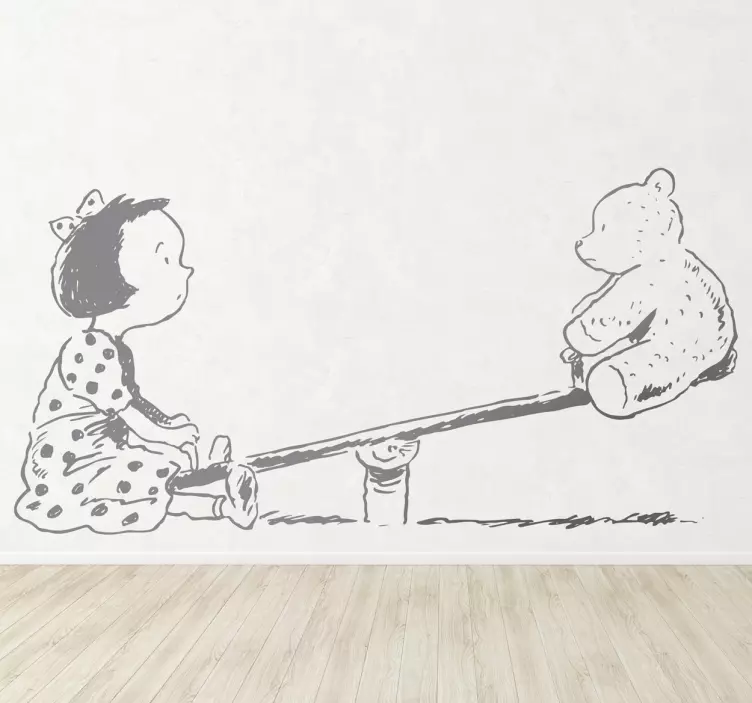 Girl and Teddy Seesaw Kids Sticker - TenStickers