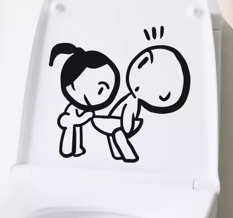 Girl peeking boy toilet sticker - TenStickers