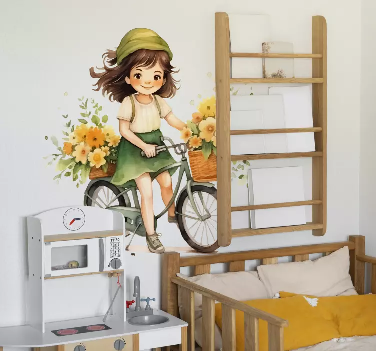 girl riding a bike sticker illustration - TenStickers
