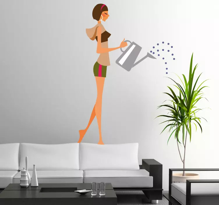Girl Watering Plants Wall Sticker - TenStickers