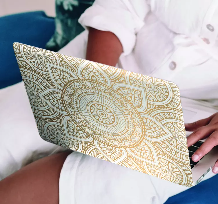 Golden mandala laptop sticker - TenStickers