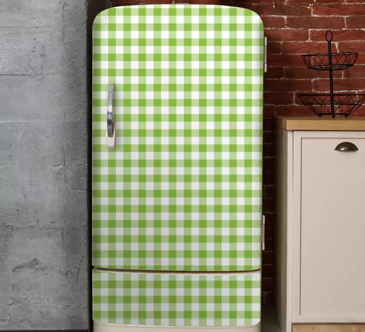 Green checked plaid design fridge sticker - TenStickers