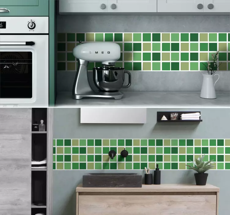 Green Tones Tile Border Sticker - TenStickers