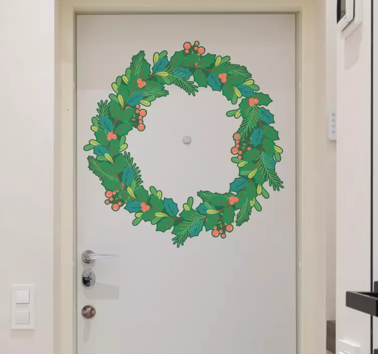 Hand drawn christmas wreath christmas decal - TenStickers