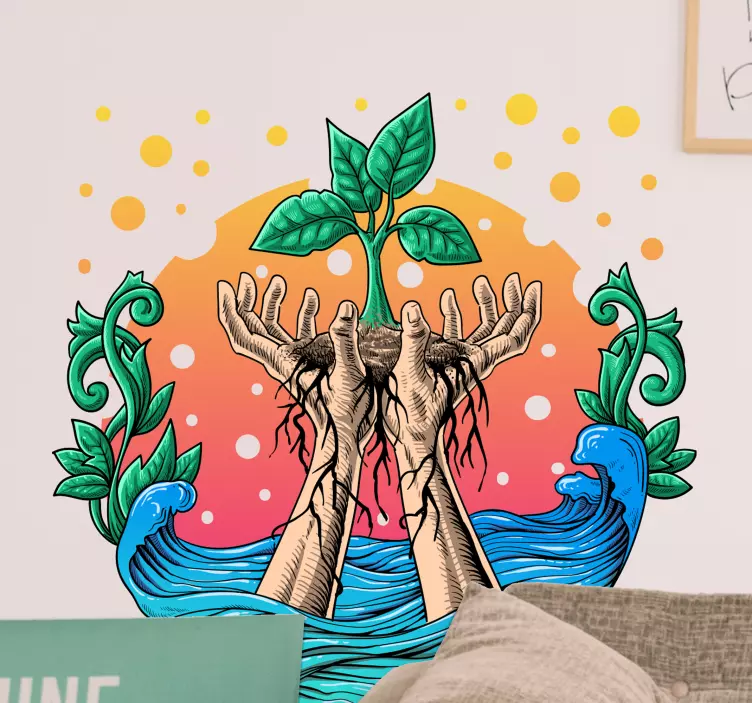 Hands growing nature nature wall sticker - TenStickers