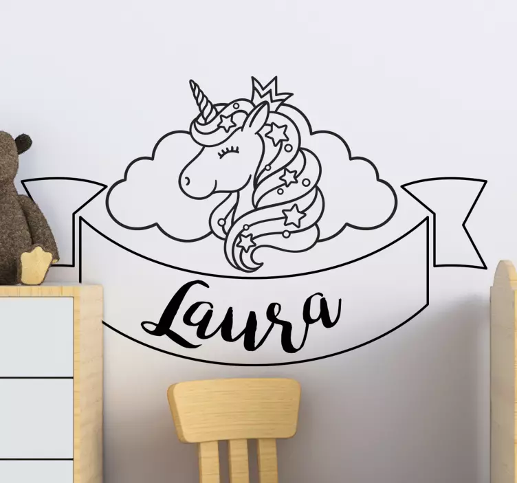 Happy unicorn with name  Personalised Sticker - TenStickers