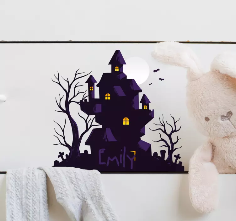 Haunted house with name halloween sticker - TenStickers