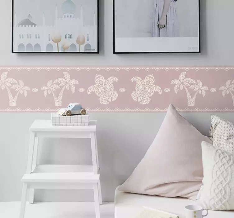 Hawaian turtle and palm pattern  border sticker - TenStickers