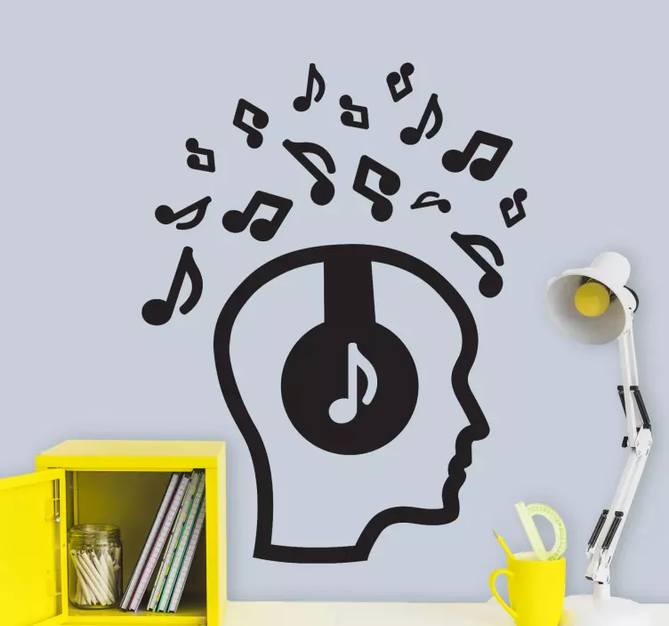 Head full of music with headphone dj sticker - TenStickers