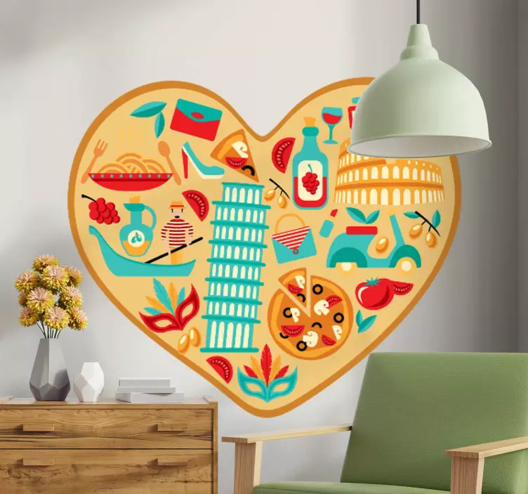 Heart-shaped Italian symbols country sticker - TenStickers