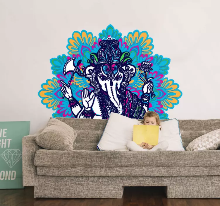 Hindu elephant mandala floral wall sticker - TenStickers