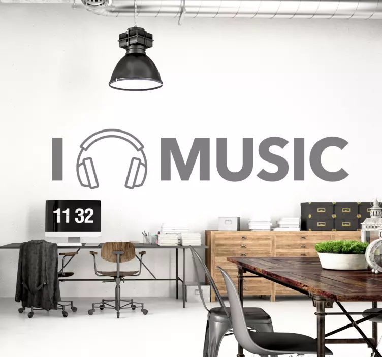 Headphone with i love music text dj sticker - TenStickers