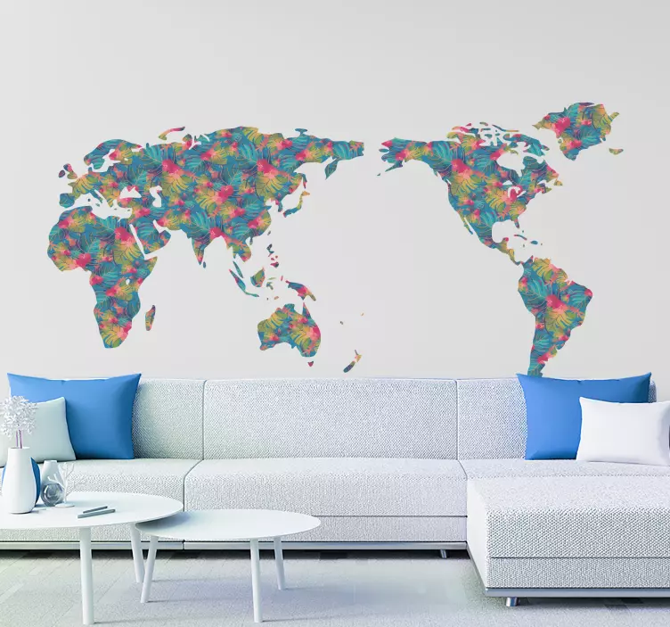 Jungle leaf world map wall sticker - TenStickers