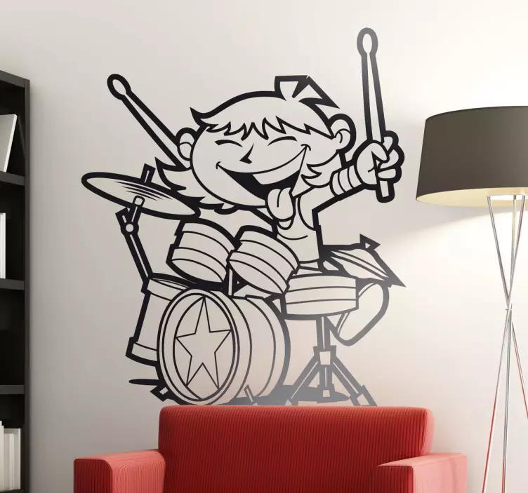 Kid with Drums Kids Sticker - TenStickers