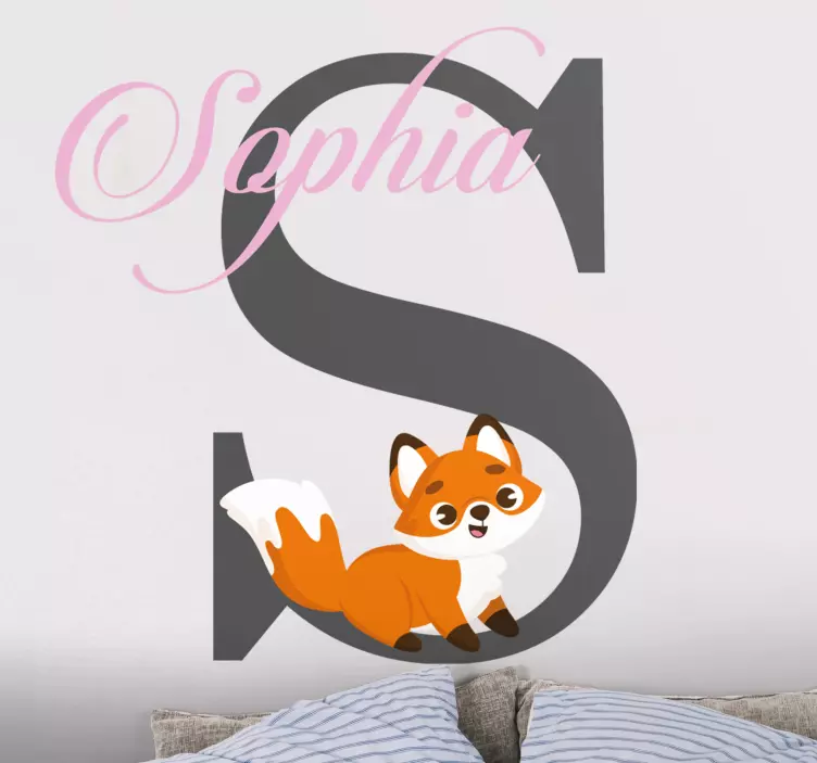 Kid's sticker cute fox initial - TenStickers
