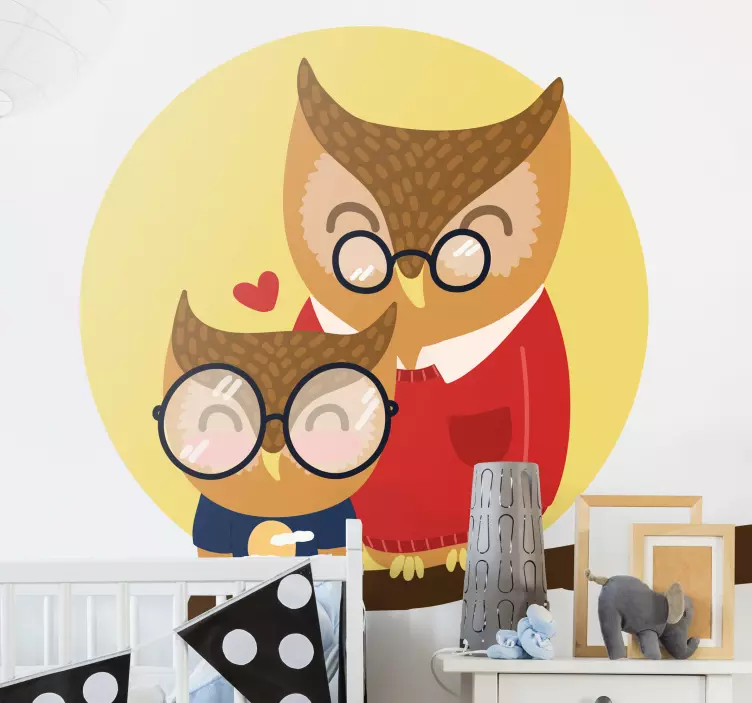 Kid's sticker owl family portrait - TenStickers