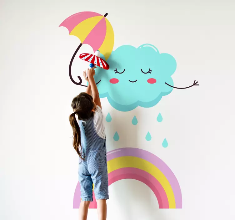 Kid's sticker playful cloud umbrella - TenStickers