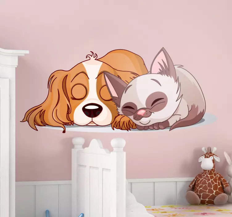 Kids Stickers Sleeping Cat & Dog - TenStickers