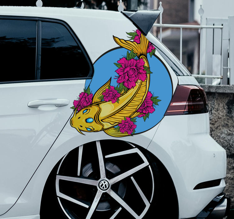 Koi with flowers car sticker - TenStickers